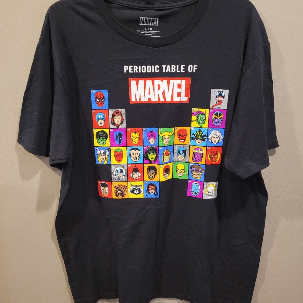 NWOT MARVEL authentic periodic table tshirt black size large